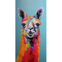 EUROART Wandbild 30 x 60 cm Coloured Llama I Metall Rot