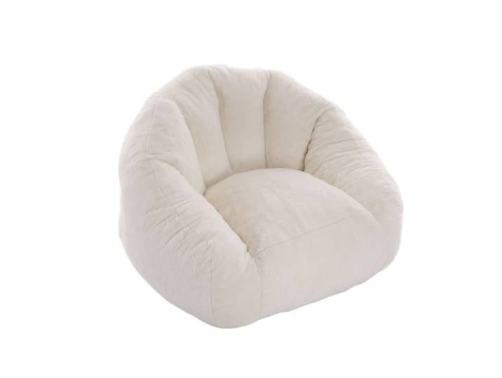 Fauteuil poire en polyester imitation fourrure blanc avec dossier