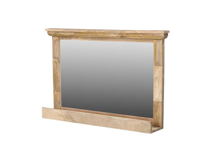 Badspiegel mit Ablage PAZIN massiv Mangoholz Vintage Design 100x65cm