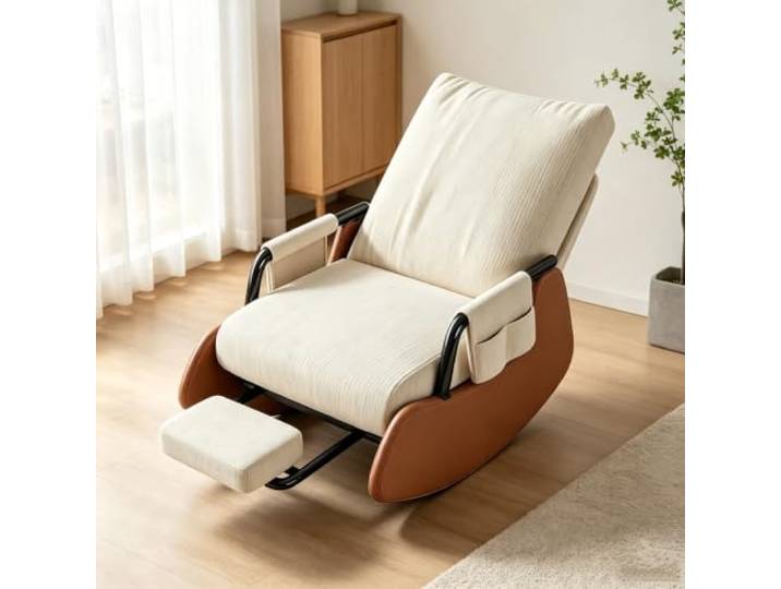 Gemütlicher Schaukelsessel mit Stabiler Schaukelbasis Schaukelnder Komfortsessel mit tiefer Sitzfläche 60x60cm und Rückenunterstützung für Lesestunden.