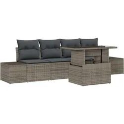 vidaXL Garten-Sofa-Set mit Kissen mit Speicher mit Kissen 5 pcs Grau
