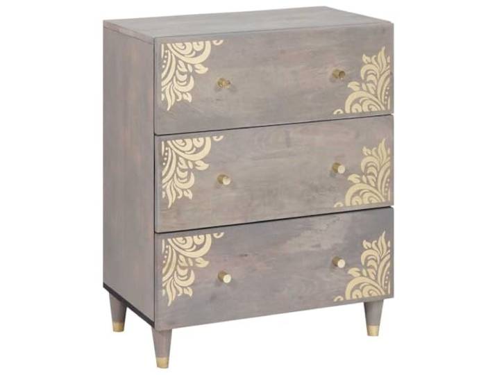 vidaXL Sideboard Grau und Gold 60 x 33 x 75 cm Massivholz Mango, Eleganter Sideboard für Dein Wohnzimmer, moderner rechteckiger Stauraum, zeitgemäß aus Mangoholz, goldene Akzente