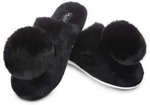 Women's The Gloria Plush Pom-Pom Slippers by MeMoi in Black (Size S)