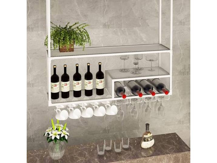 OOPDNEGAK Industrielles 2-stöckiges Hänge-Weinregal Mit Glashalter Ablage, Deckenmontierter Flaschenhalter Eisen, Hängender Weinglashalter, Decken-Weinregal-Präsentationsständer(White,60 * 30cm)