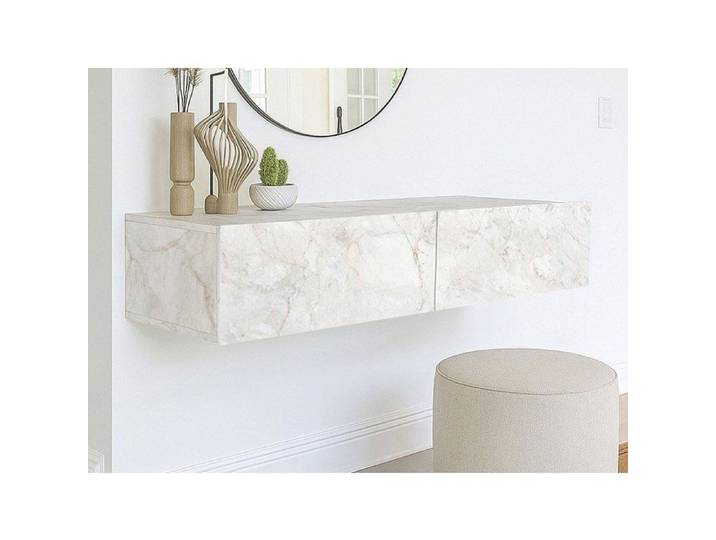 Console suspendue avec 2 portes - Effet marbre blanc - TENIDA