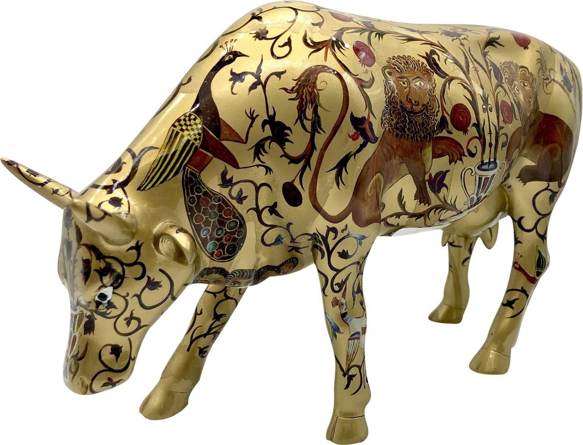 CowParade Cow Art Koe in Goud Groot Formaat 30 cm Pop Art Tafeldecoratie