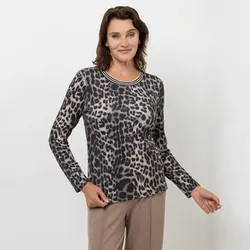 EVA LUTZ Shirt, Langarm Rundhalsausschnitt Allover-Druck figurumspielend