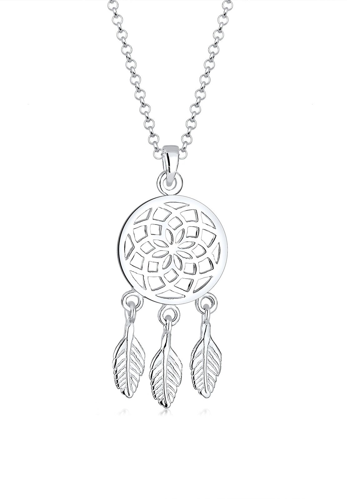Kette mit Anhänger ELLI "Halskette Traumfänger Anhänger mit Federn 925er Silber" Gr. 45, silber, Halsketten, Damen, Silber 925 (Sterlingsilber), Kette mit Anhänger