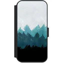 Nivocase Klapphülle für Apple iPhone 15 Handyhülle aus Kunst Leder NIVOflip schwarz Abstrakt Baum Wald (Apple iPhone 15), Smartphone Hülle, Schwarz