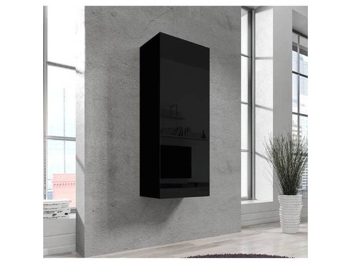 Armoire murale - NORA V1 - Noir Finition brillante - 40 x 126 x 29cm - 3 compartiments - Rangement