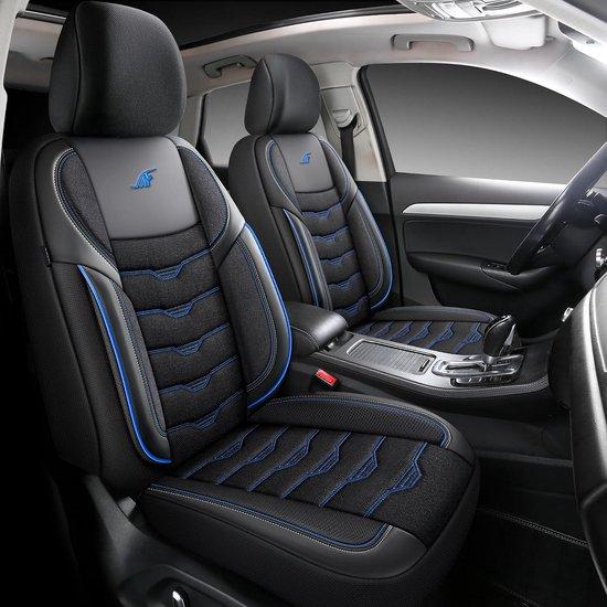 Autositzbezüge, Set für Audi A3 8L, Baujahr 1996-2003 - Serie AID, Modell AID102 - schwarz mit blauen Ziernähten - perfekte Passform