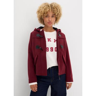 Outdoorjacke BONPRIX, Damen, Gr. 50, rot (dunkelbeere), Obermaterial: 78% Polyester, 22% Viskose. Futter: 100% Polyester, gerade, Jacken Outdoorjacke, als Duffle-Jacke, aus Wollimitat, gerade Passform, casualer Stil