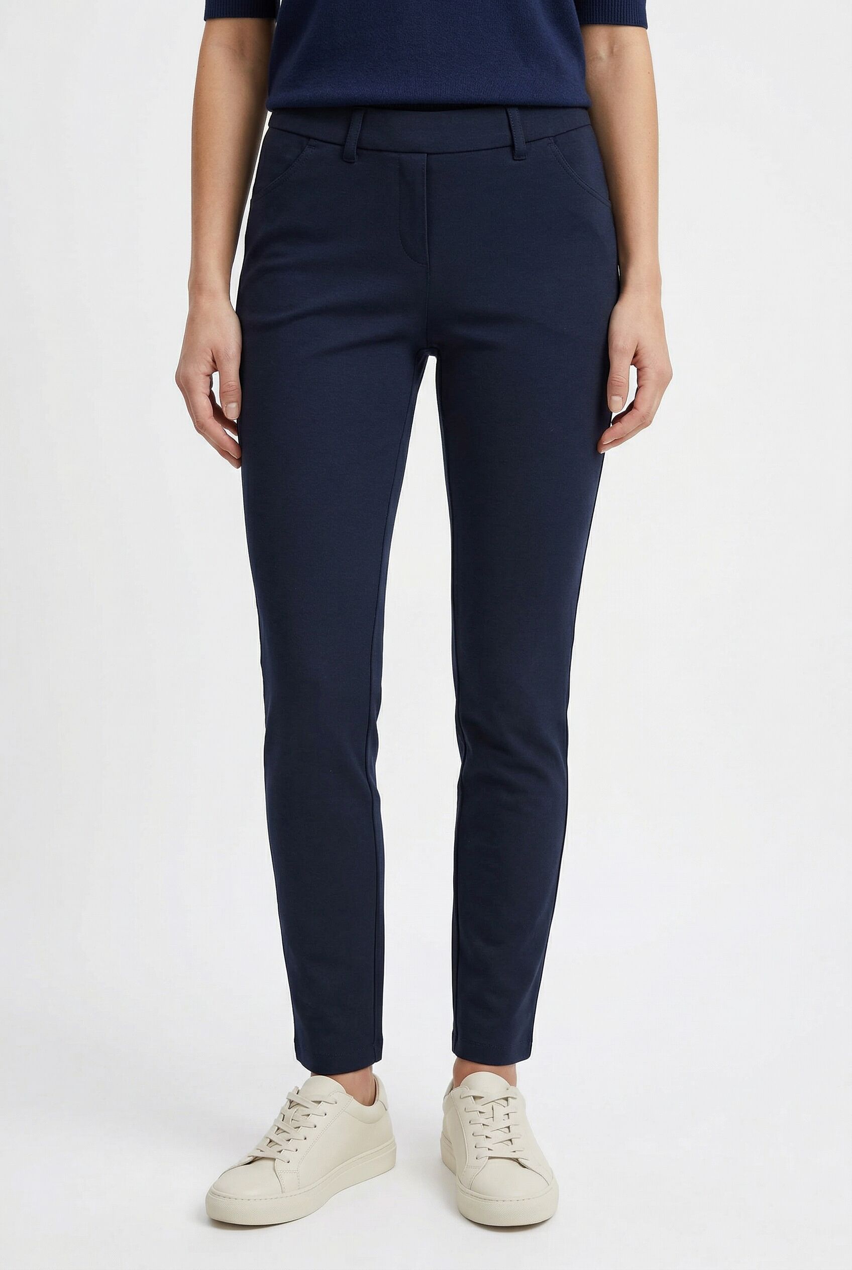 Jerseyhose KJBRAND "Jenny", Damen, Gr. 24, K-Gr, blau (marine), Web, Obermaterial: 50% Polyester, 45% Viskose, 5% Elasthan, figurbetont knöchellang, Hosen Jerseyhose marine 24, K-Gr