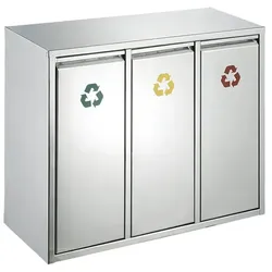Mülltrennsystem Wertstoff-Sortieranlage 3x15 L Edelstahl aus Edelstahl (matt) mit drei Kunststoff-Innenbehältern