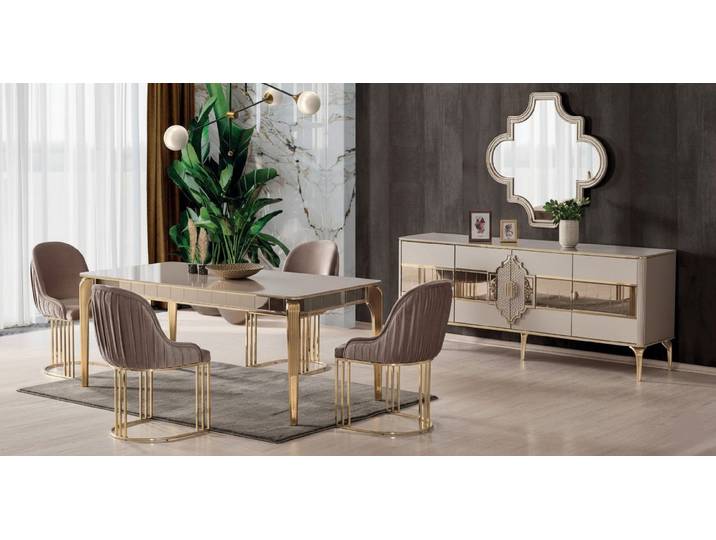 JVmoebel Esstisch Elegantes 6-teiliges Esszimmer-Set: Tisch, 4 Stühle, Sideboard (6-St), Made in Europa
