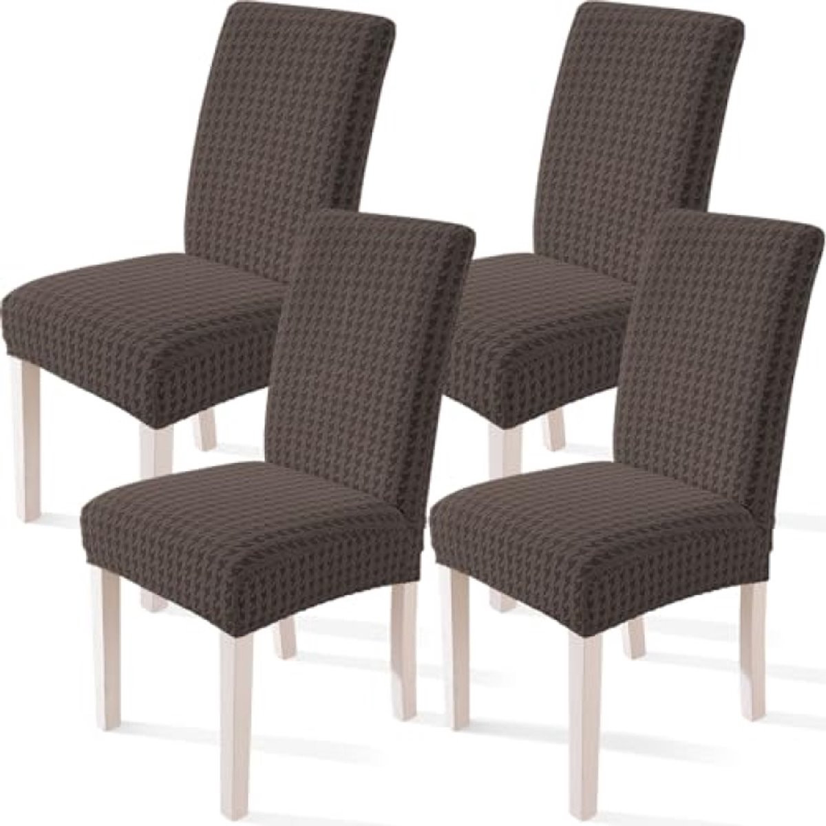 PromoHome Stretch Stoelhoezen 4 Stuks - Elastische en Wasbare Eetstoelhoezen - Bruin