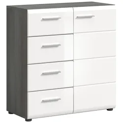 KOMMODE weiß Hochglanz, grau 80 cm, Sideboard mit Schubkästen