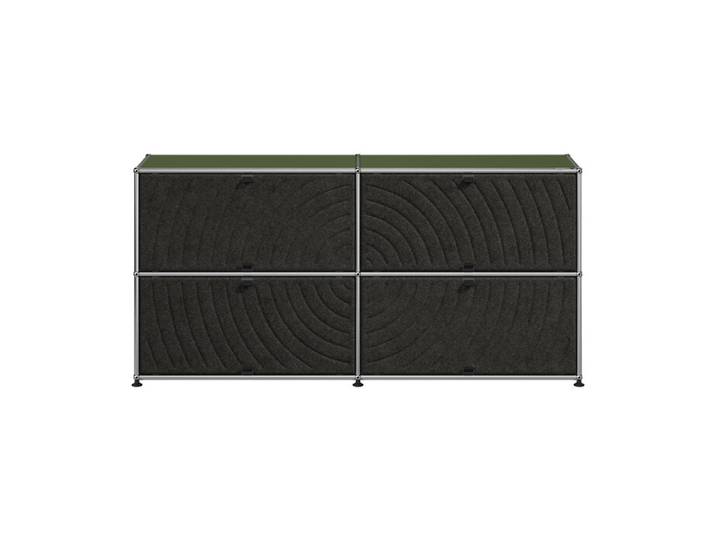 USM Haller Kommode M68 grün olivgrün 2-fach breit 4 Soft Panels dunkelgrau 152.3x74 cm