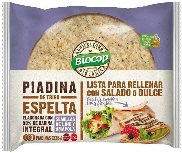 Biocop Piadina Trigo De Espelta Sementes De Linho E Papoila Bio 225g