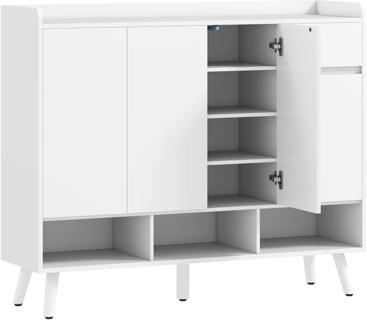 Zylaro Schoenenkast met 4 deuren en 4 verstelbare planken, Wit, Hout/MDF