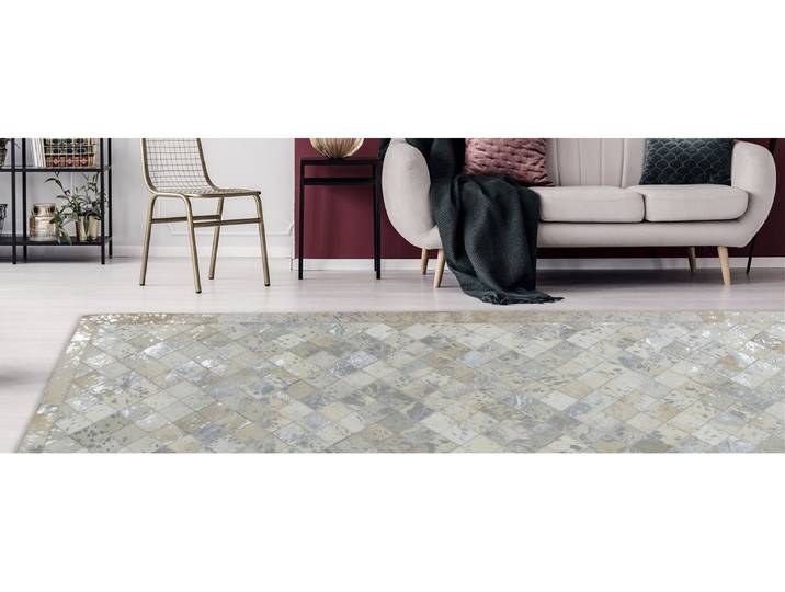 Lederteppich KAYOOM Lavish 210 - Fellteppich Gr. 3, bunt (silberfarben, grau), B:120cm H:8mm L:170cm, Kuhfell, Leder, Teppiche, Lederteppich, 100% Rindsleder, Patchwork-Dessin, Wohnzimmer