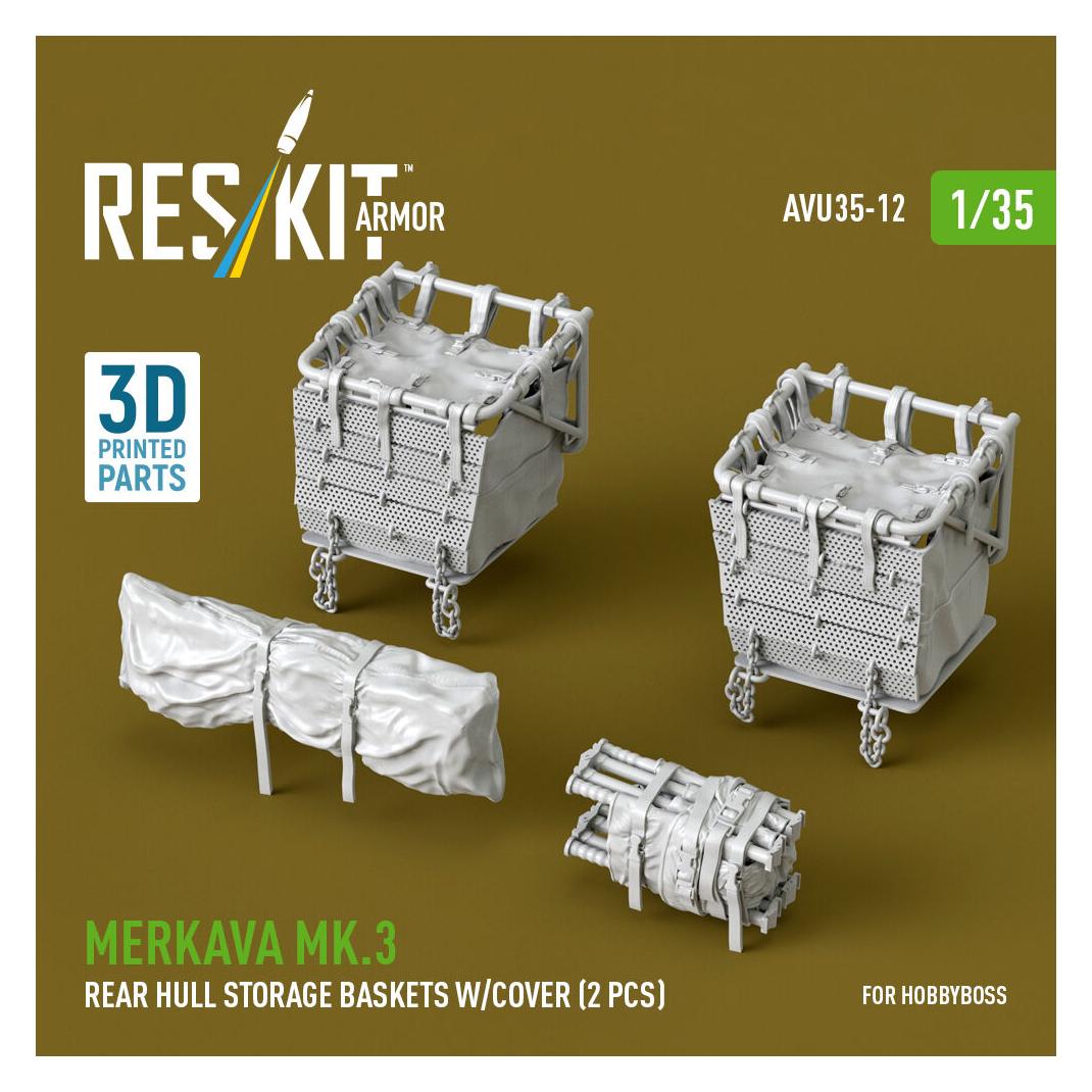 ResKit Merkava Mk.3 rear hull storage baskets w/cover (2 pcs) for HobbyBoss kit (3D Printed) (AVU35-0012)