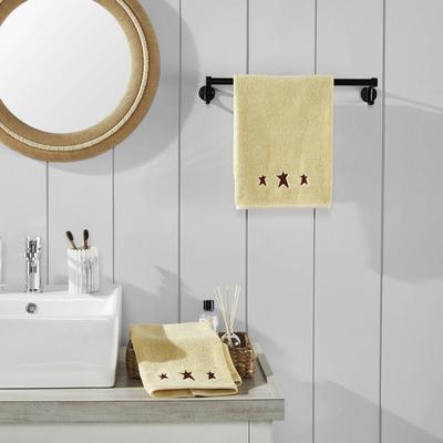 VHC Brands Burgundy Prim Stars Creme Hand Towel Set of 2 16x26