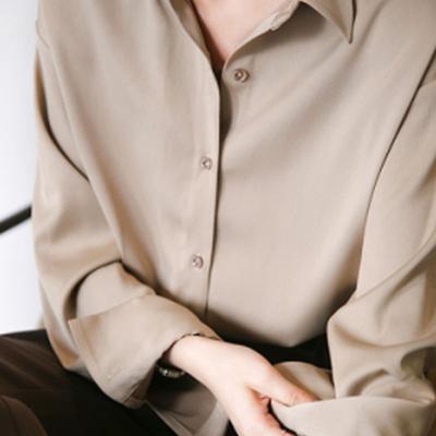 Multisell Products Hub Turn down Collar Ladies Blouse Autumn, Elegant Satin Loose Women Shirt Spring Vintage Casual Button Silk Tops champagne l