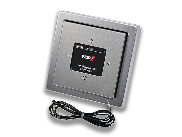 Busch Jäger DAB+ (DAB PLUS) Unterputz Radio (8215U-101) PUR Edelstahl, Komplett-Set 8215 U – 101, Rahmen und Radioabdeckung + 0,9 Meter EBROM Wurfantenne zur Empfangsoptimierung