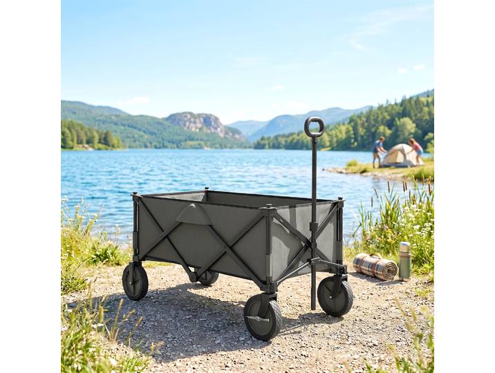 Outsunny Chariot Pliable Gris Poignée Télescopique 108x55x93 cm