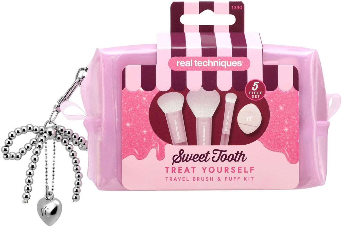 REAL TECHNIQUES Sweet Tooth Treat Yourself Travel Brush & Puff Kit
