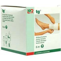Lohmann & Rauscher tg Schlauchverband, weiß, 5 m, nahtlos gestrickt und dehnbar - 1 Stück, Gr. 7 (7,0 cm) für Arm (groß), Bein, Kinderkopf 1 St