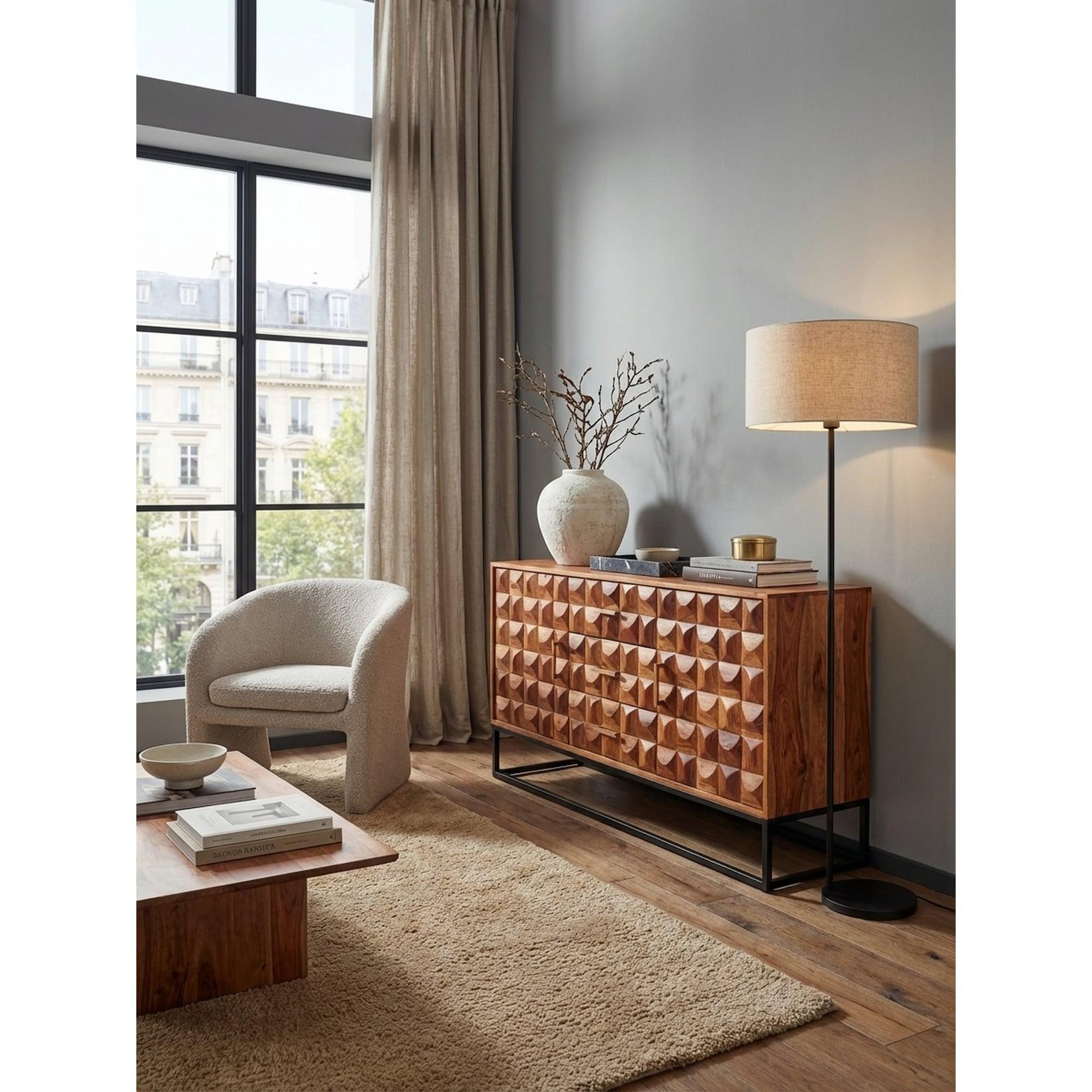 Sideboard – Mango Massivholz/Metall, 145x81x45 cm, 2 Türen, mit Schubladen