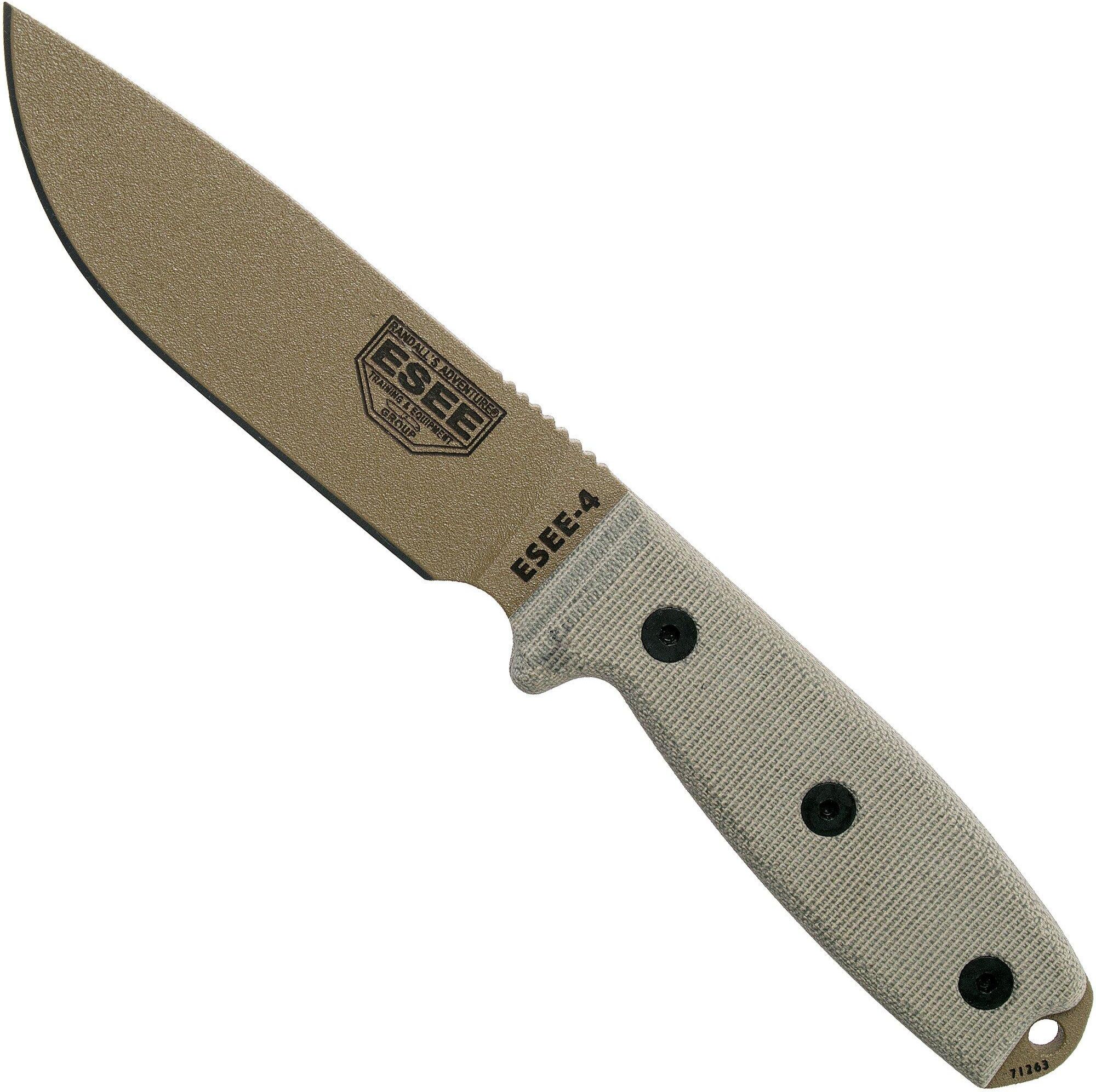 ESEE Knives ESEE Model 4 dark earth klinge, Grauer Handgriff 4P-MB-DE mit schwarzer Messerscheide + Clip und MOLLE-back
