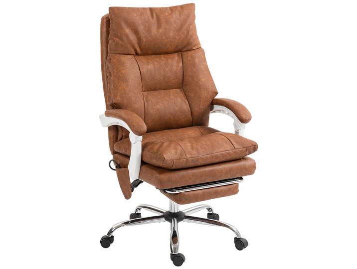 Chaise de bureau avec support lombaire gonflable, revêtement en PU, repose-pieds, dossier inclinable, hauteur réglable, marron