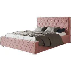 POLSTERBETT Berlin, 120x200 cm, mit Bettkasten und Lattenrost aus Holz, Velourstoff, Farbe: Rosa
