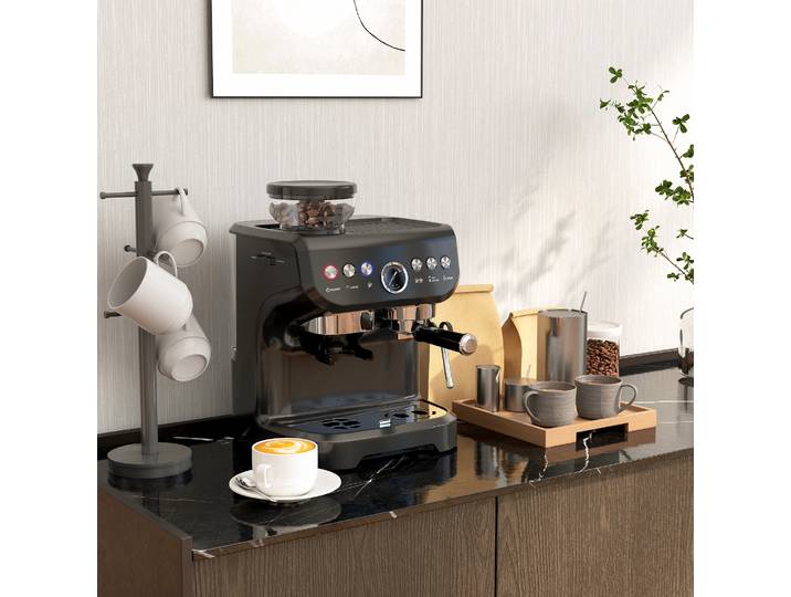HOMCOM Machine à Expresso 1600W 15 Bars Réservoir 2L Noir