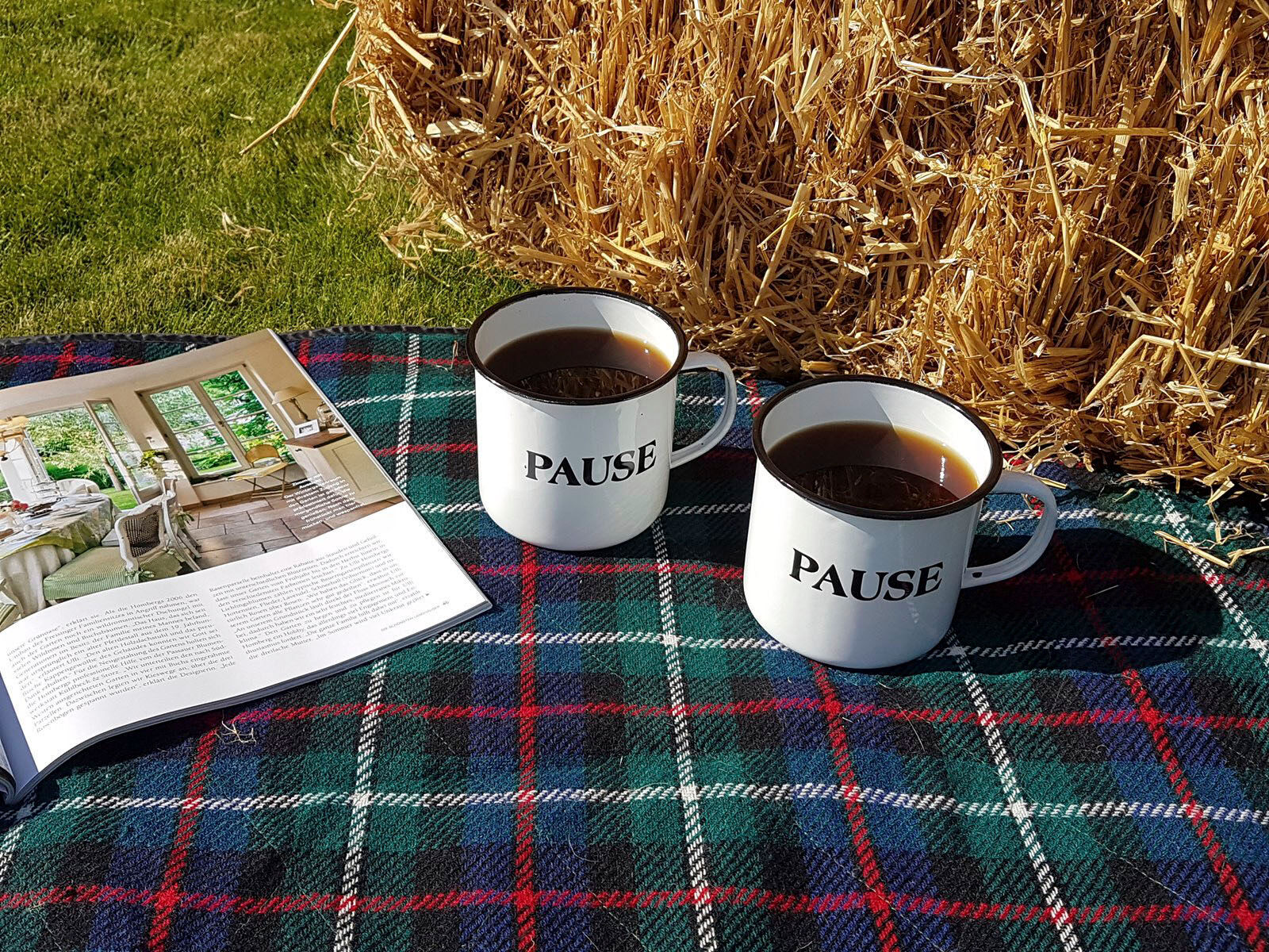Tasse AMBIENTE HAUS "Becher PAUSE aus Emaille in Antikweiss", weiss (weiß), B:14cm H:10cm, Emaille, Trinkgefässe, Tasse weiß 10cm, 1 Stk.