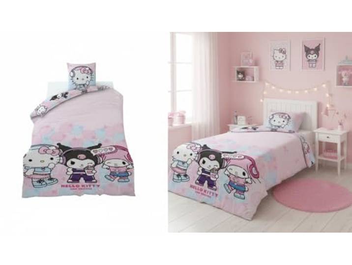 Hello Kitty Kuromi 1-Persoons Dekbedovertrek 140x200 + Kussensloop Roze