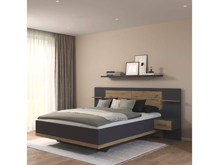 Beleuchtete Bettanlage Boston Extra 160 x 200cm Grau/Graumetallic