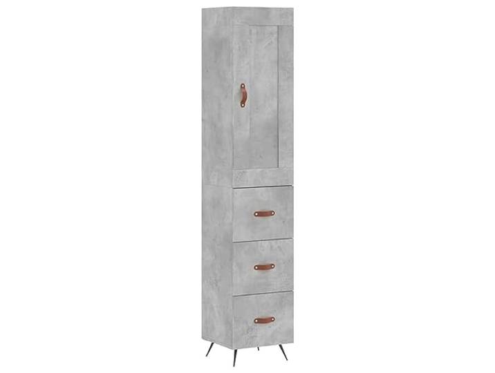 GFMGUEMV Highboard Betongrau 34,5x34x180 cm Holzwerkstoff mit Metallfüßen Stauraumschrank, robustes Holzwerkstoffmaterial, Metallfüße, viel Platz, Wohnzimmer