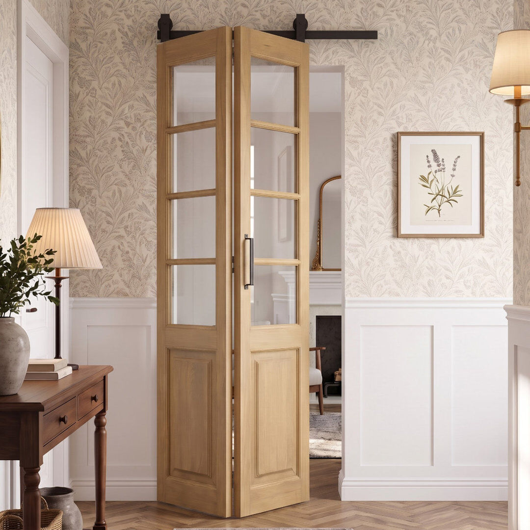 Seart Group Single Bi-Folding System Solid Oak Barn Door PROVINS Cashmere 100cm W X 210cm H