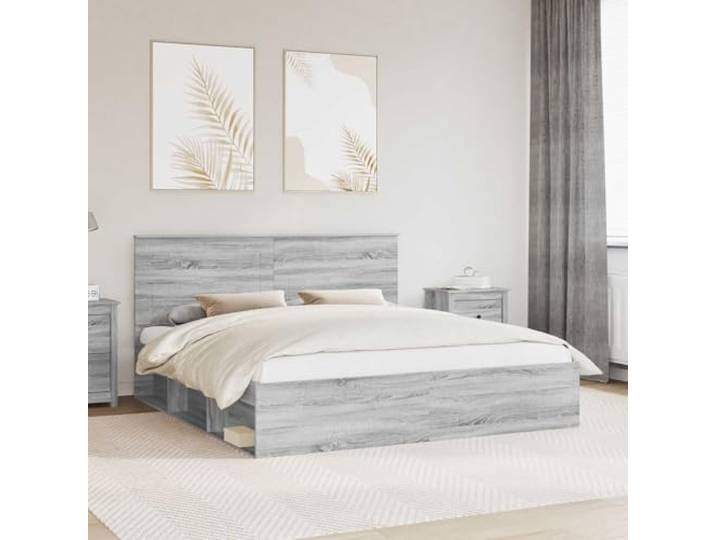 HKPWRBFG Doppelbett Kiefernholz, Bettrahmen 200 x 200 cm Inkl. Lattenrost Massivholz-Struktur, Modernes Sonoma-Design, Stabiler Schlafkomfort