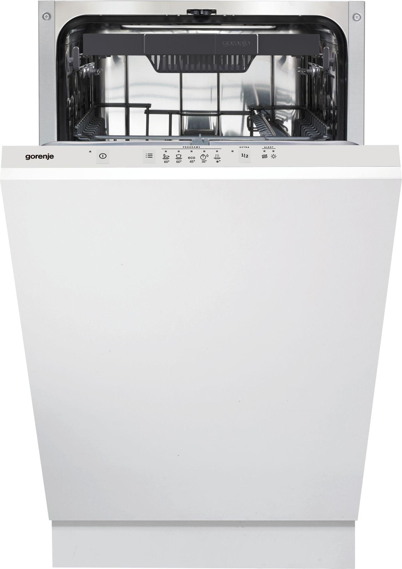 Gorenje GV520E10S, Voll integriert, Single (45 cm breit), Weiß, Tasten, 3 Korb/Körbe, Edelstahl