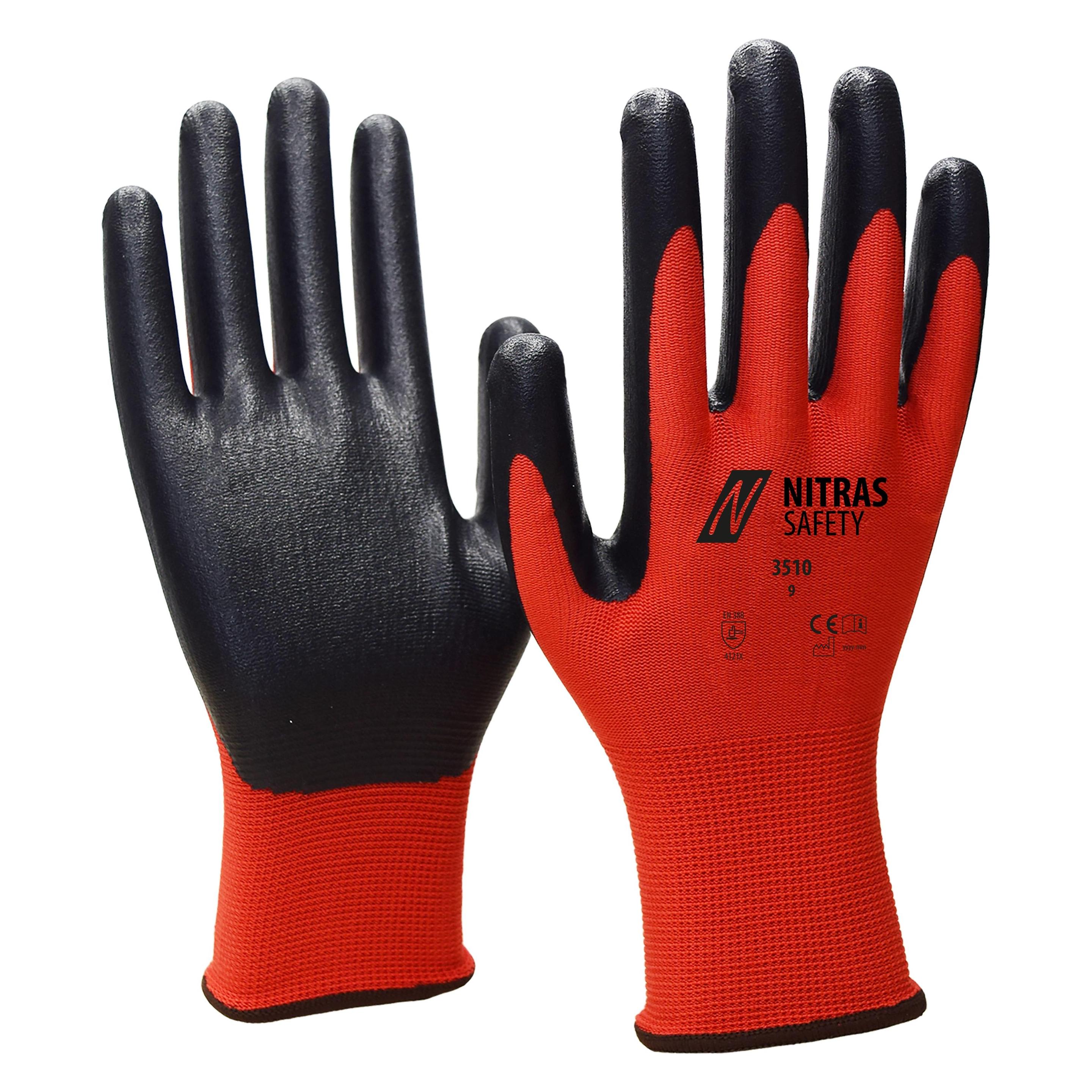 Nitras Handschuhe Nitril Foam Grösse 11 rot/schwarz EN 388 PSA-Kategorie II (10, 11, 7, 8, 9) (3510-11)
