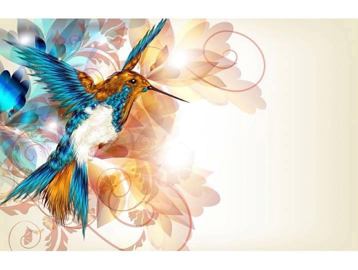 Fototapete PAPERMOON KOLIBRI-DESIGN BLUMEN VOGEL TIER ABSTRAKT MUSTER DECOR , bunt, B:5m L:2,8m, Vlies, Tapeten, Fototapete