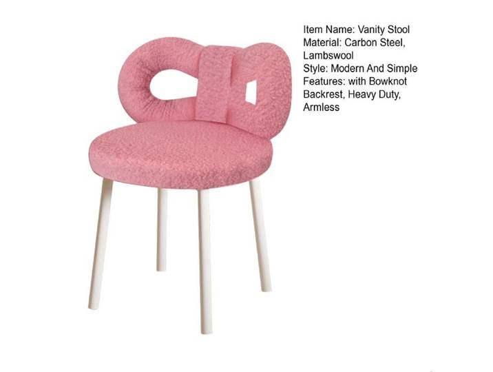 Chaise Dossier papillon Tabouret de Coiffeuse Rose 37x37x68cm