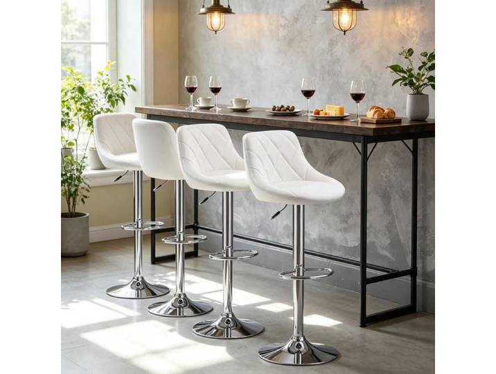 PIPIPOXER Lot de 4 Tabourets de Bar Blanc à Dossier Tabouret Réglable Hauteur Pivotant 360° Tabouret Cuisine PU Îlot de Cuisine