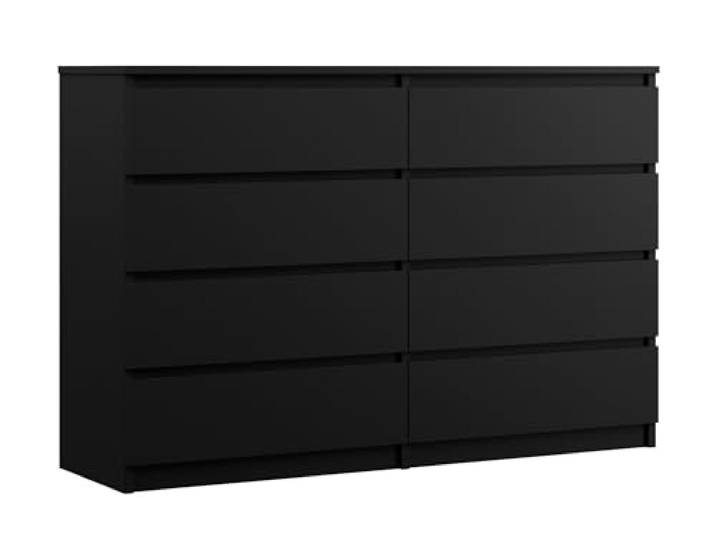 3xE Living Kommode 138 cm, 8 Schubladen, Schwarz Matt, 138 x 39 x 102 cm