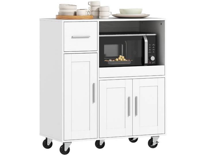 Meuble d'appoint de cuisine Homcom avec roulettes et plateau 80X40X88.7 cm Blanc